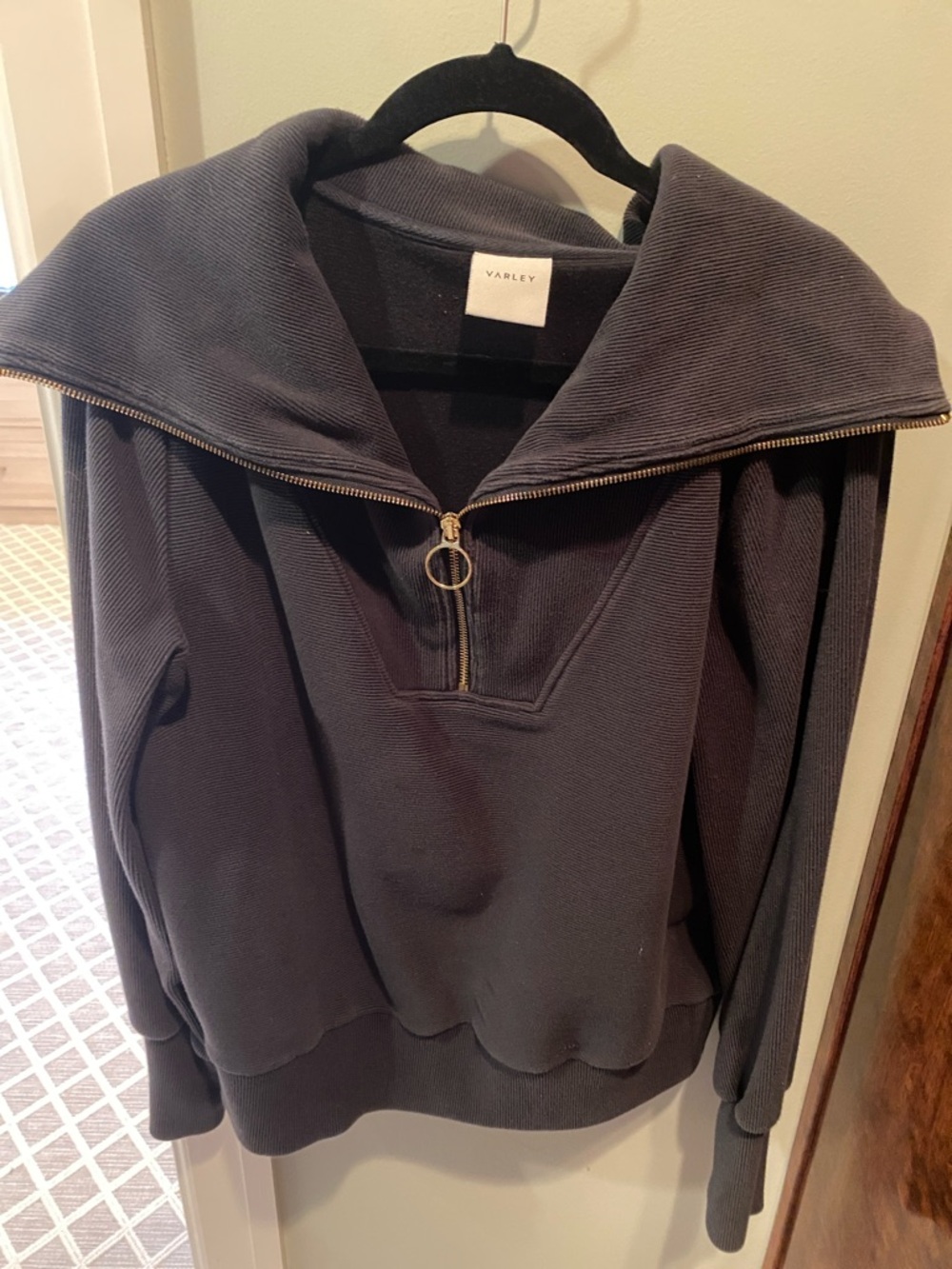 Varley Charcoal Funnel-Neck Pullover with Ring Zip